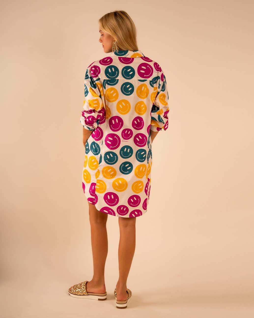 All Over Smiley Preslie Poplin Shirt Dress | Organic Cotton Beltable