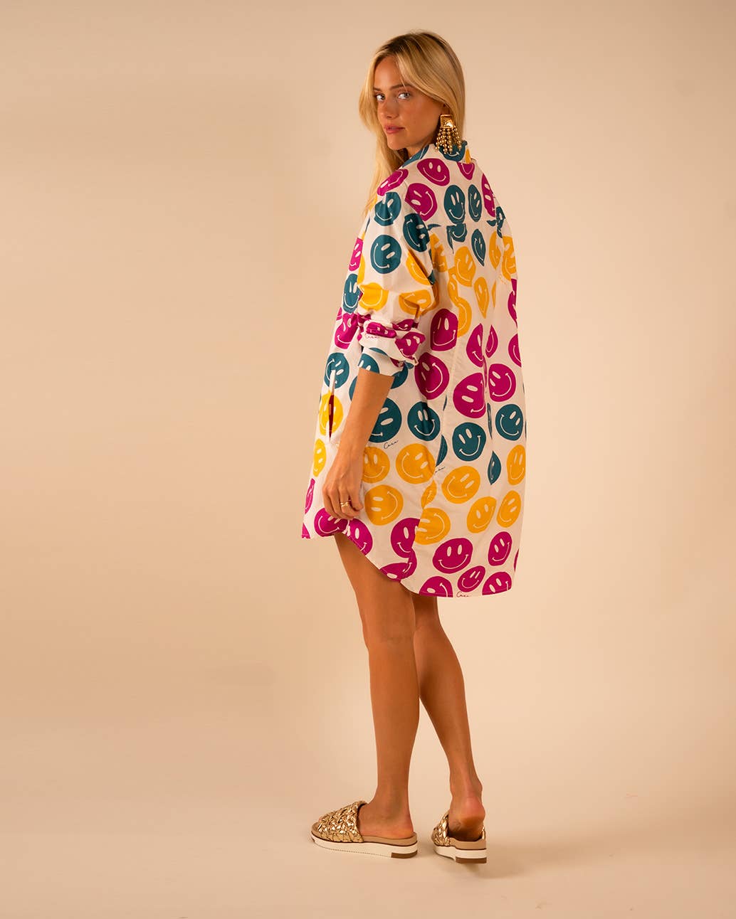 All Over Smiley Preslie Poplin Shirt Dress | Organic Cotton Beltable