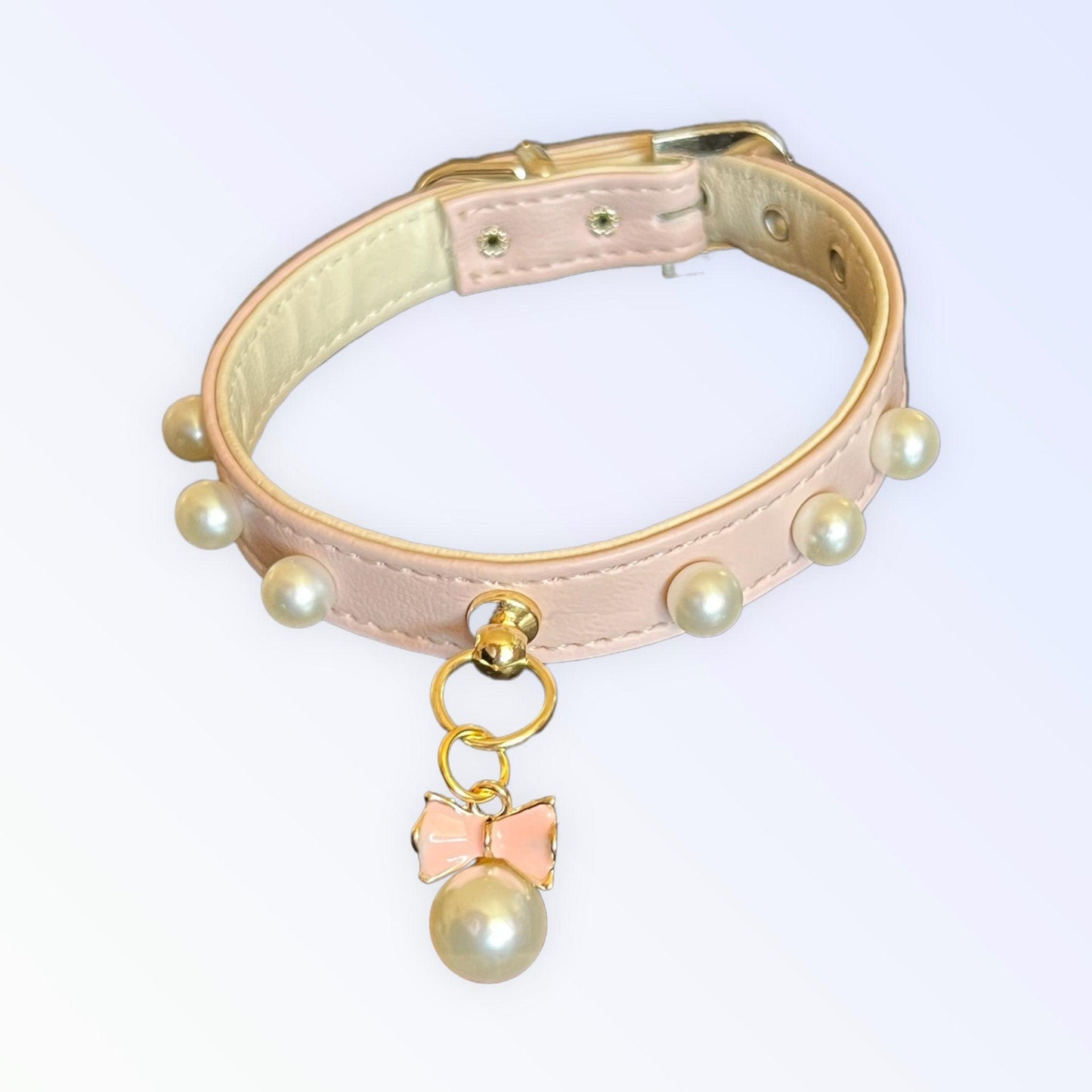 Chic Pearl and Bow Dog Collar in Vegan Leather