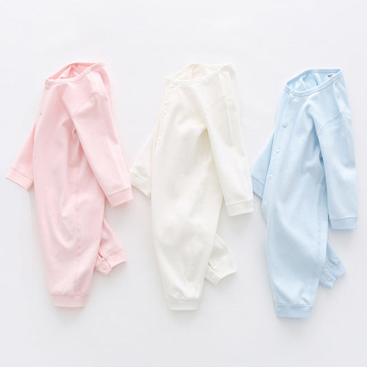 Baby Solid Color Full Button Front Design Organic Cotton Jumpsuit